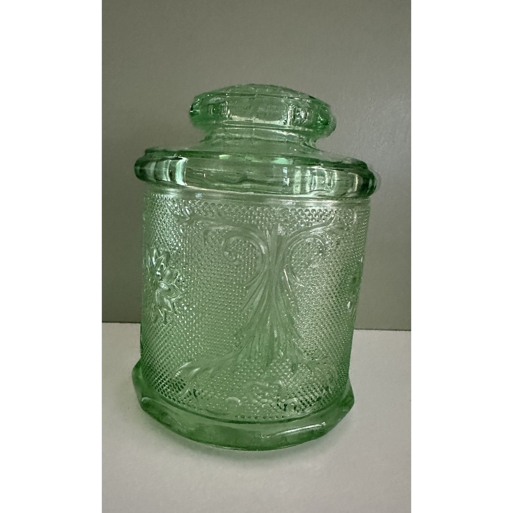 Vintage Indiana Glass Tiara Exclusive Chantilly Green Sandwich Jar Canister 7.5"